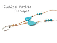 Leather & Natural Turquoise Eyeglass Ring Necklace