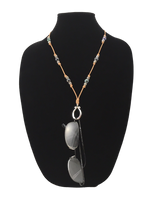 Leather & Black Pearl Eyeglass Ring Necklace/Earring Set