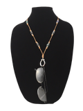 Leather & Black Pearl Eyeglass Ring Necklace/Earring Set