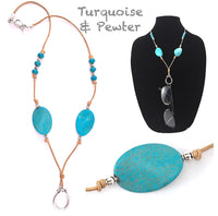 Leather & Natural Turquoise Eyeglass Ring Necklace