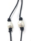 Leather & White Pearl Eyeglass Cord