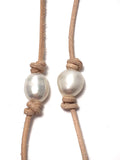 Leather & White Pearl Eyeglass Cord