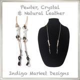 Leather, Pewter and Crystal Eyeglass Cord