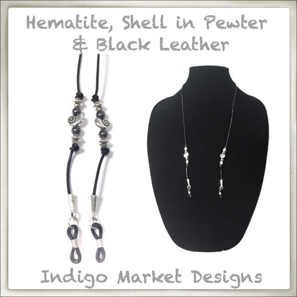 Leather & Shell Pewter Eyeglass Cord