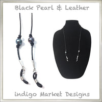 Leather & Black Pearl Eyeglass Cord