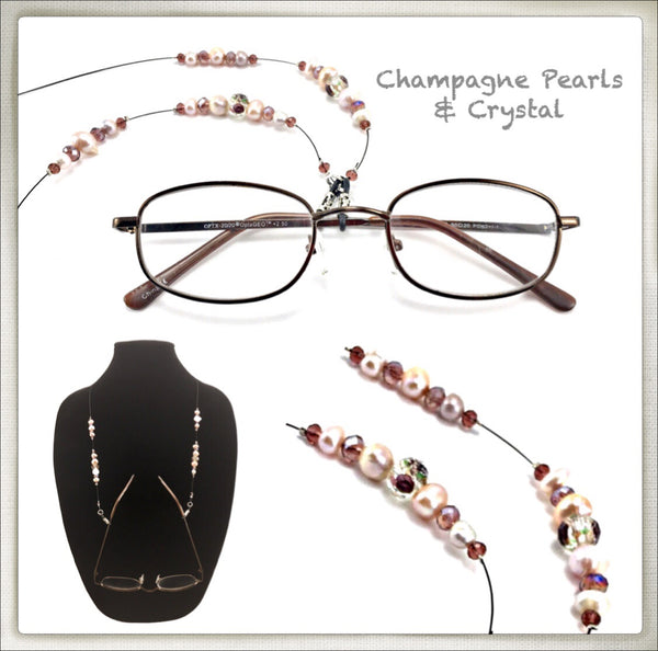 Champagne Pearl / Crystal  Eyeglass Chain