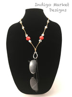 Leather & Red Howlite Eyeglass Ring Necklace
